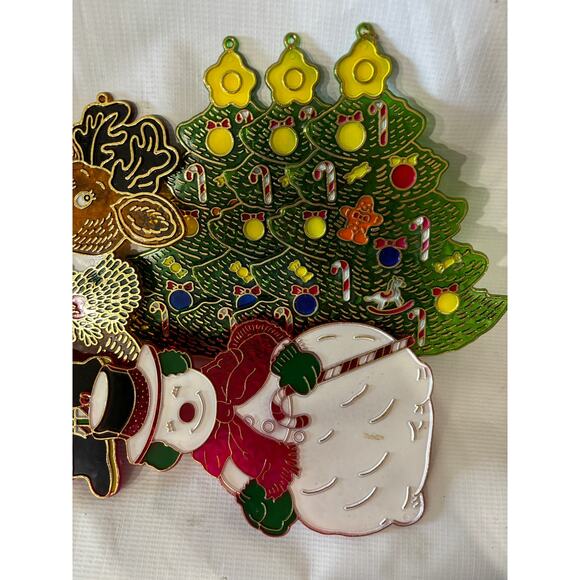 Vintage Christmas Suncatchers Lot (8) Santa Reindeer Plastic Window Hanging 9" - Picture 2 of 7
